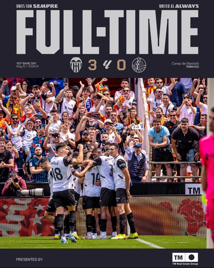 EL VALENCIA ASEGURA MATEMÁTICAMENTE LA PERMANENCIA 

Un partido sensacional de este equipo que sueña con Europa a 3 partidos de q finalice la temporada 

Carlos Corberán ha sacado la mejor versión de cada jugador y el objetivo más q cumplido y se sueña con otro
