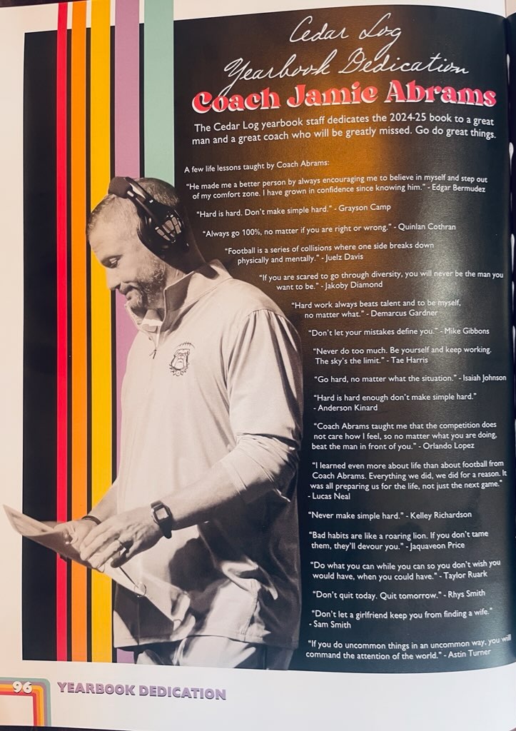 Thank you to the Cedartown HS yearbook staff. I am truly honored by the yearbook dedication.  Proud to know a positive impact was made on those I worked with every day.

#relentlesseffort