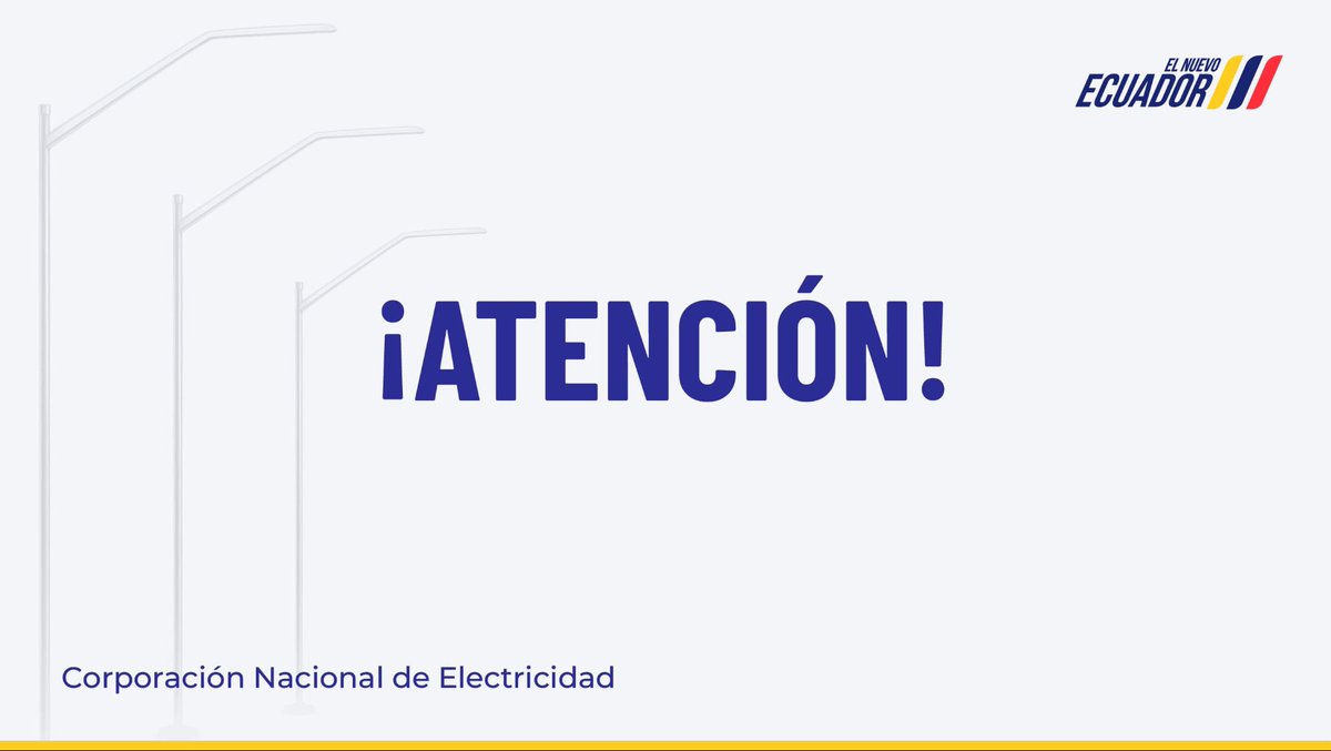 ⚠️GUAYAS 

AHORA | Debido a trabajos emergentes en el alimentador Peñón del Río, se registra una interrupción del servicio eléctrico en varias sectores del cantón Durán. 

Técnicos de #CNELEP se encuentran en el sitio realizando la instalación de un nuevo poste de redes, para