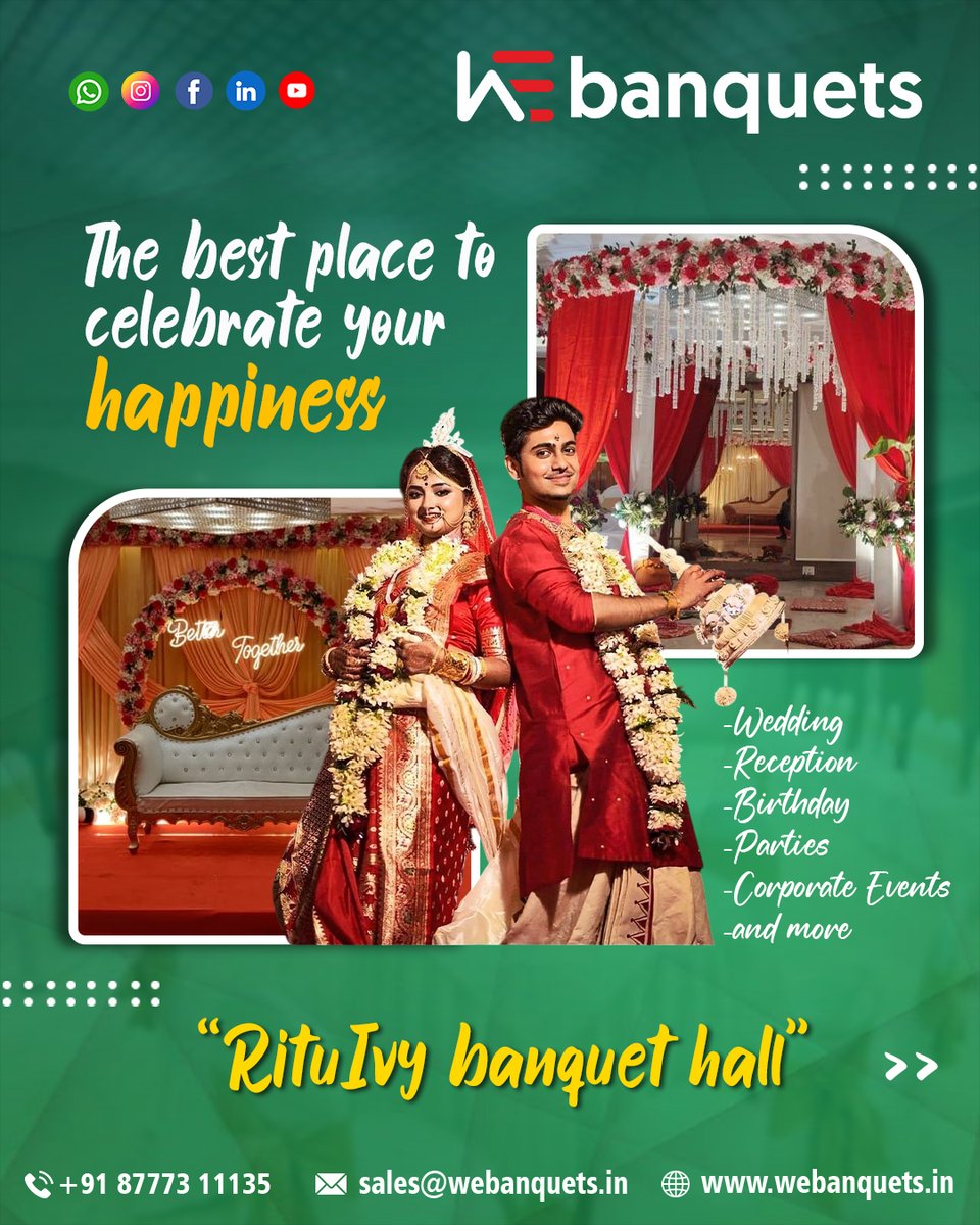 webanquetsin's tweet photo. Celebrate Your Special Moments at RituIvy Banquet Hall! ✨🎉
From weddings to corporate events, we've got the perfect setting to make your day unforgettable. With elegant decor, in-house catering, ample parking, and top-notch amenities — there's no separate venue charge! 🥂💃 https://t.co/wXReFS87sQ
