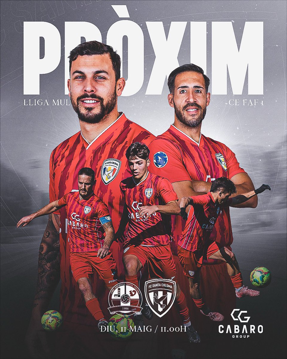 Pròxim partit!!

🏆 JOR - 26
⚽ UE Santa Coloma 🆚 FC Santa Coloma 
🗓 Diumenge 11 de maig 
⏱ 11.00h
🏟 CE de la FAF 1
📺 twich / fedandfut