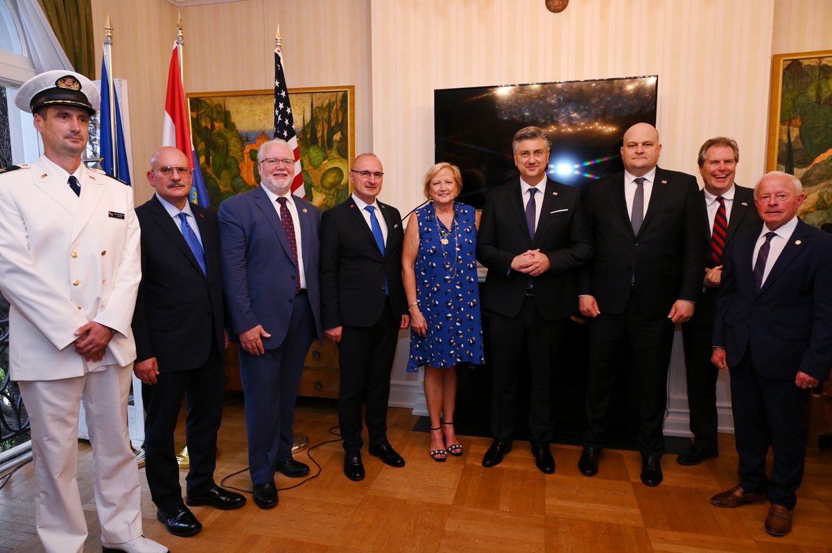 Croatian Embassy Thursday, with Prime Minister Andrej Plenkovic in D.C. with a reception hosted by Ambassador Pjer Simunovic with Foreign Minister Gordan Grlic-Radman w-Economy Minister, Ante Susnjar; pleased three national Croatian Fraternal Union officers there too inc. Ed Pazo