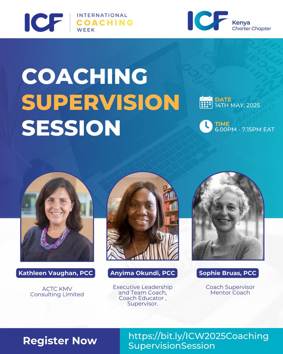 icfkenya's tweet photo. 🚀 Coaches, this one’s for you!
Join our virtual Coaching Supervision Session on 14th May at 6:00PM EAT with top PCC coaches. Elevate your skills &amp; network with peers!

🔗 Register now: https://t.co/RWJnoBUdRd

#ICW2025 #CoachingCommunity #ICFKenya https://t.co/cYPubJqAiq