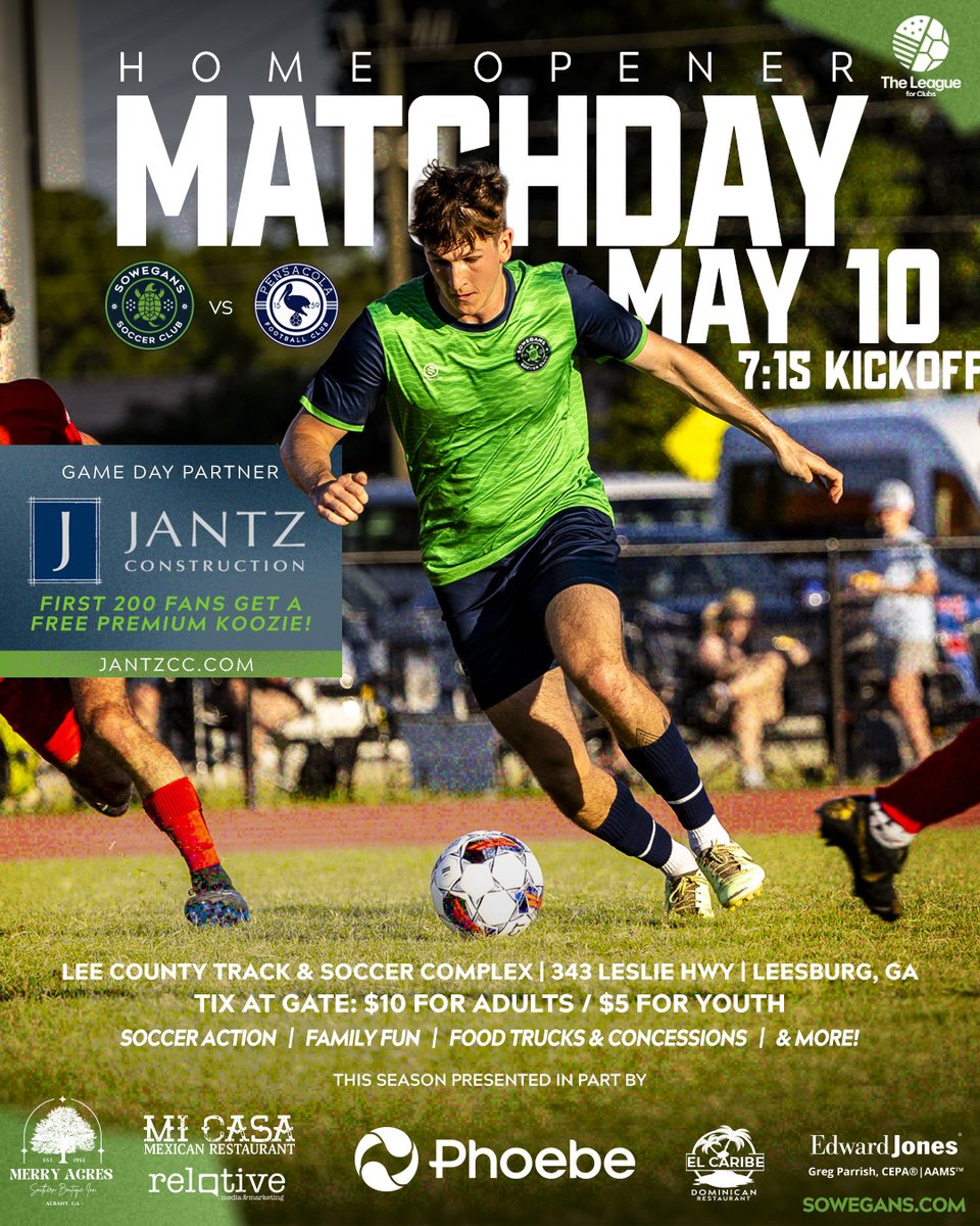 SOWEGANS Soccer Club (@soweganssc) on Twitter photo It’s Matchday in SWGA! We are excited to host <a href="/PensacolaFC/">Pensacola FC</a> for our first game in <a href="/TheLeague_fC/">The League For Clubs</a> ! Come out for food trucks, fun, and good soccer! It’s Matchday in SWGA! We are excited to host <a href="/PensacolaFC/">Pensacola FC</a> for our first game in <a href="/TheLeague_fC/">The League For Clubs</a> ! Come out for food trucks, fun, and good soccer!