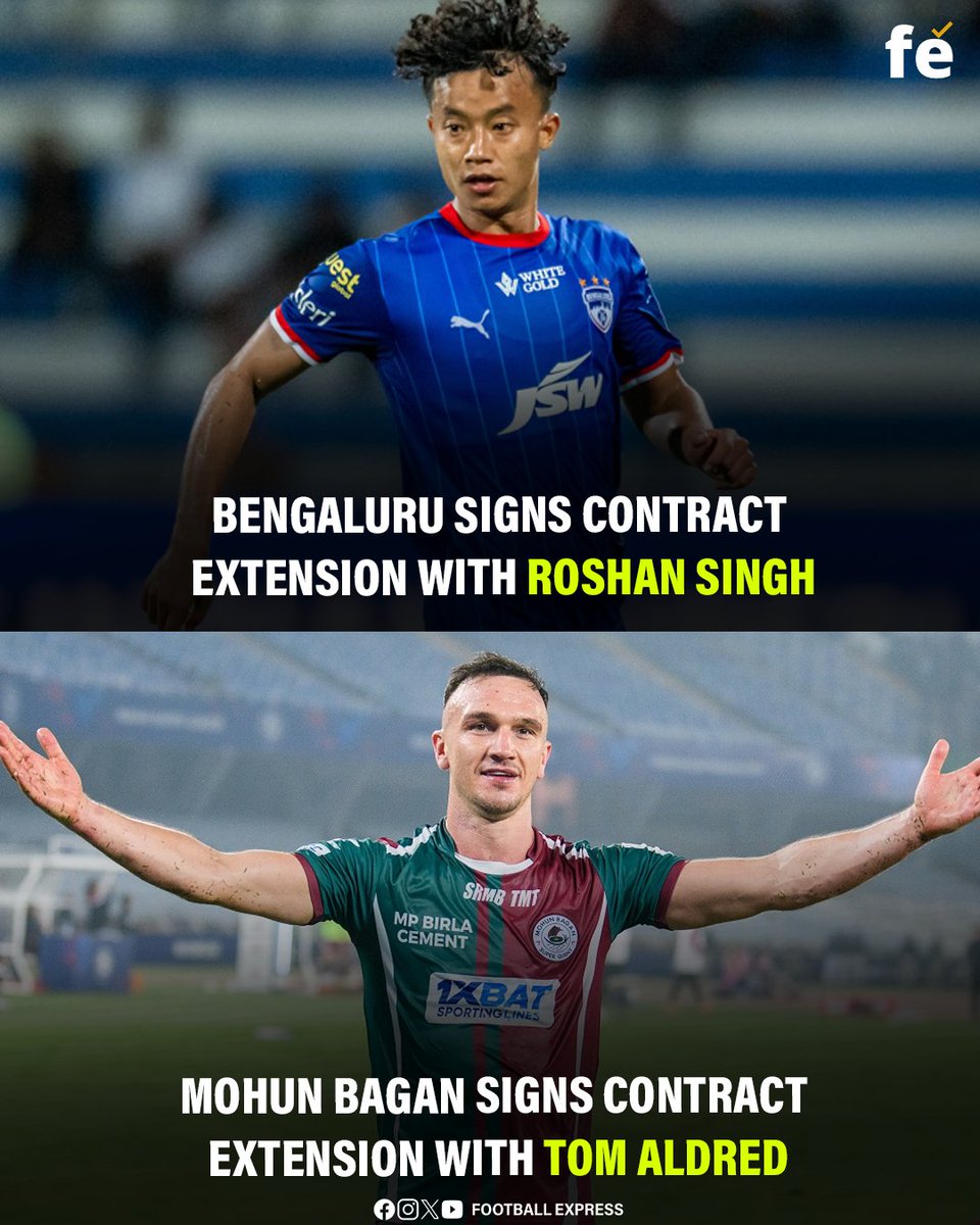 FExpressIndia's tweet image. Bengaluru FC lock in rising star Roshan Singh, while Mohun Bagan secure their defensive rock Tom Aldred for more seasons! 💪⚽

#RoshanSingh #TomAldred #BengaluruFC #MohunBagan #ISLTransfers #IndianFootball #FootballExpress