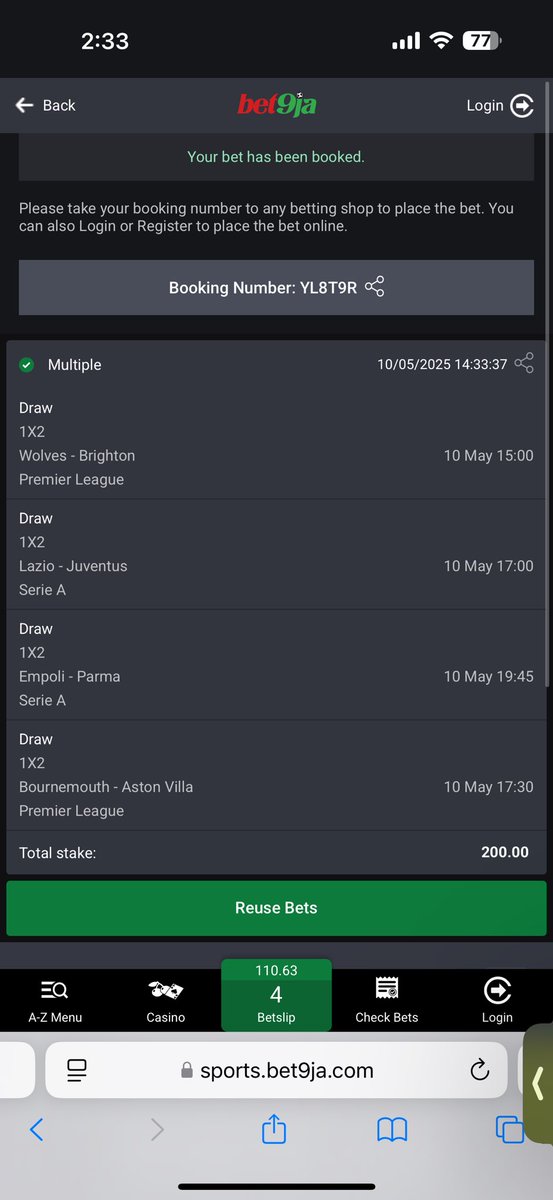62, 110 odds on Bet9Ja

YL8YZF

YL8T9R

#Bet9jaCode