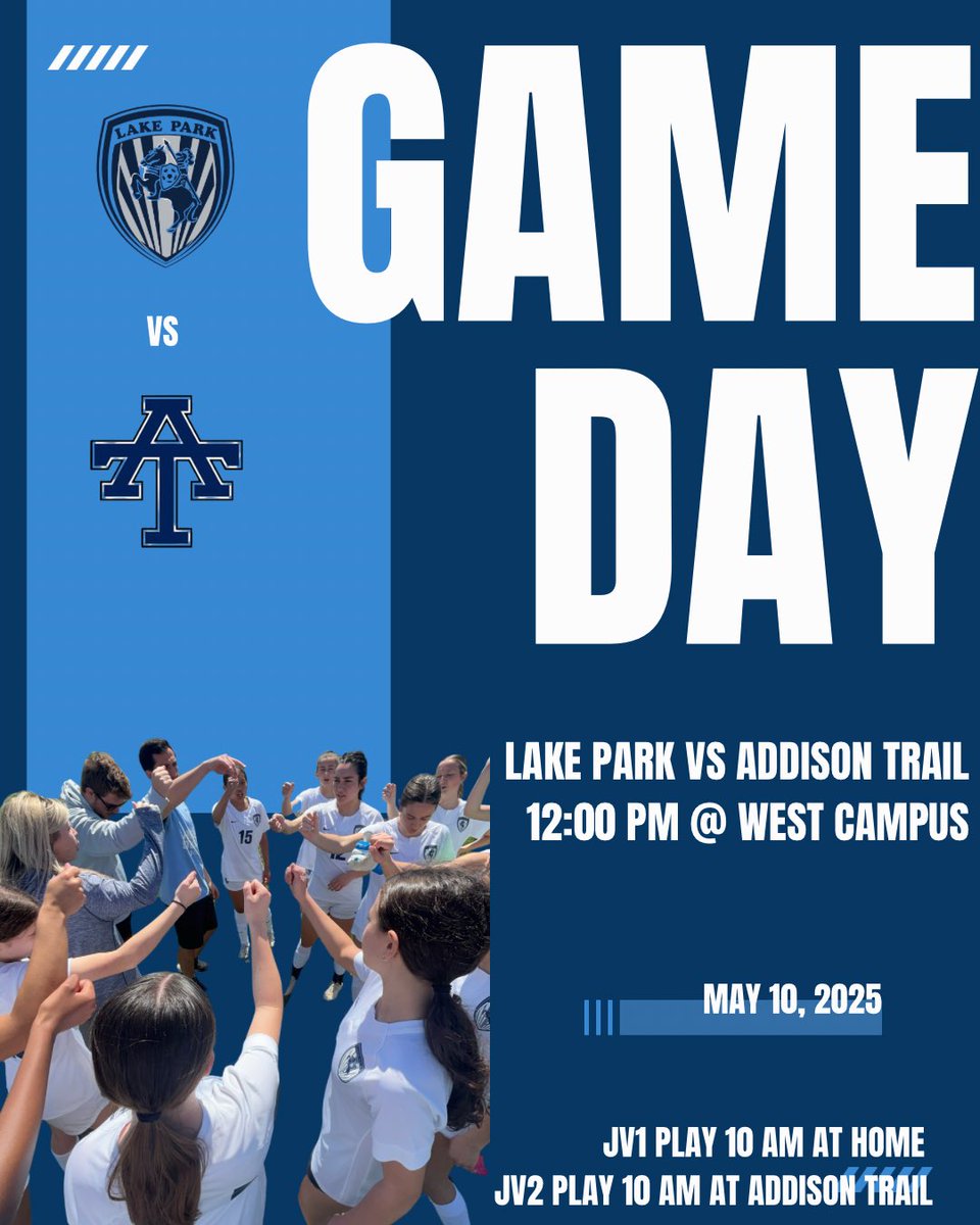 🚨GAMEDAY🚨

Lake Park plays Addison Trail today for all levels! Come out and support!

JV2 - 10 am (Away, Addison Trail)

JV1 - 10 am (Home, LP West Campus)

VAR - 12 pm (Home, LP West Campus)