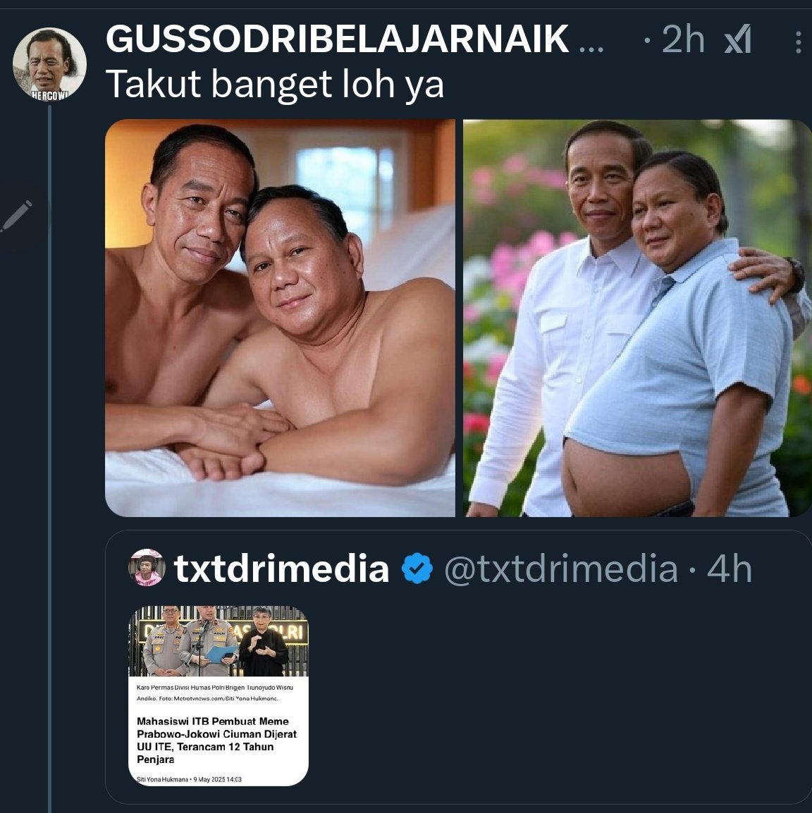 ๐ฎ๐ฉ ๐Andre๐
ฐ๏ธs๐ ๐ฎ๐ฉ (@andreassolusi) on Twitter photo Kalau yg begini wajib dan harus diketangkeng.
Udah tahu jadi masalah masih nantang perkara.
Monggo yg berkenan melaporkan , yg demikian jgn dibina , sebaiknya dibinasakan aja.
<a href="/prabowo/">Prabowo Subianto</a>
<a href="/jokowi/">Joko Widodo</a>
<a href="/Gerindra/">Partai Gerindra</a>
<a href="/bengkeldodo/">๐๐ต๐ฒ ๐น๐ฎ๐๐ ๐ฑ๐ผ๐ฑ๐ผโโ โโ๐</a>
<a href="/Ndons_Back/">TheNdons ๐โ๏ธ</a>
<a href="/Bank_Joee_/">โ๏ธBank Joeeโ๏ธ</a> Kalau yg begini wajib dan harus diketangkeng.
Udah tahu jadi masalah masih nantang perkara.
Monggo yg berkenan melaporkan , yg demikian jgn dibina , sebaiknya dibinasakan aja.
<a href="/prabowo/">Prabowo Subianto</a>
<a href="/jokowi/">Joko Widodo</a>
<a href="/Gerindra/">Partai Gerindra</a>
<a href="/bengkeldodo/">๐๐ต๐ฒ ๐น๐ฎ๐๐ ๐ฑ๐ผ๐ฑ๐ผโโ โโ๐</a>
<a href="/Ndons_Back/">TheNdons ๐โ๏ธ</a>
<a href="/Bank_Joee_/">โ๏ธBank Joeeโ๏ธ</a>