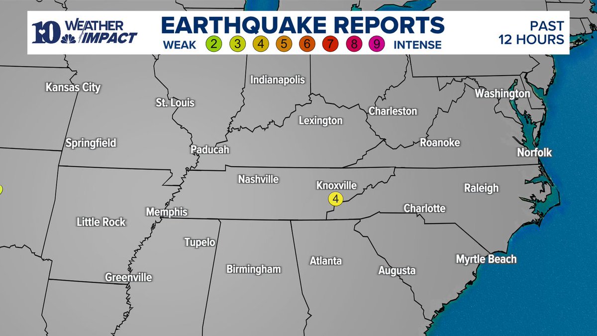WBIRWeather's tweet photo. #EARTHQUAKE UPDATE | East Tennessee earthquake near Greenback, TN is now confirmed 4.1 magnitude. #10weather https://t.co/5zS4BeaMBP