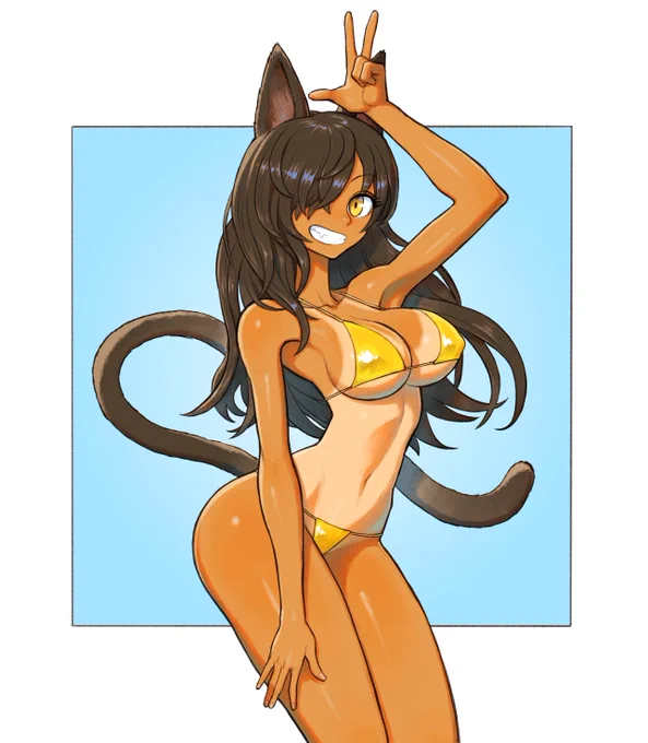 Golden bikini. Fresh tanlines. OC Keke - thanks for the commission! #catgirl #tanlines #goldbikini