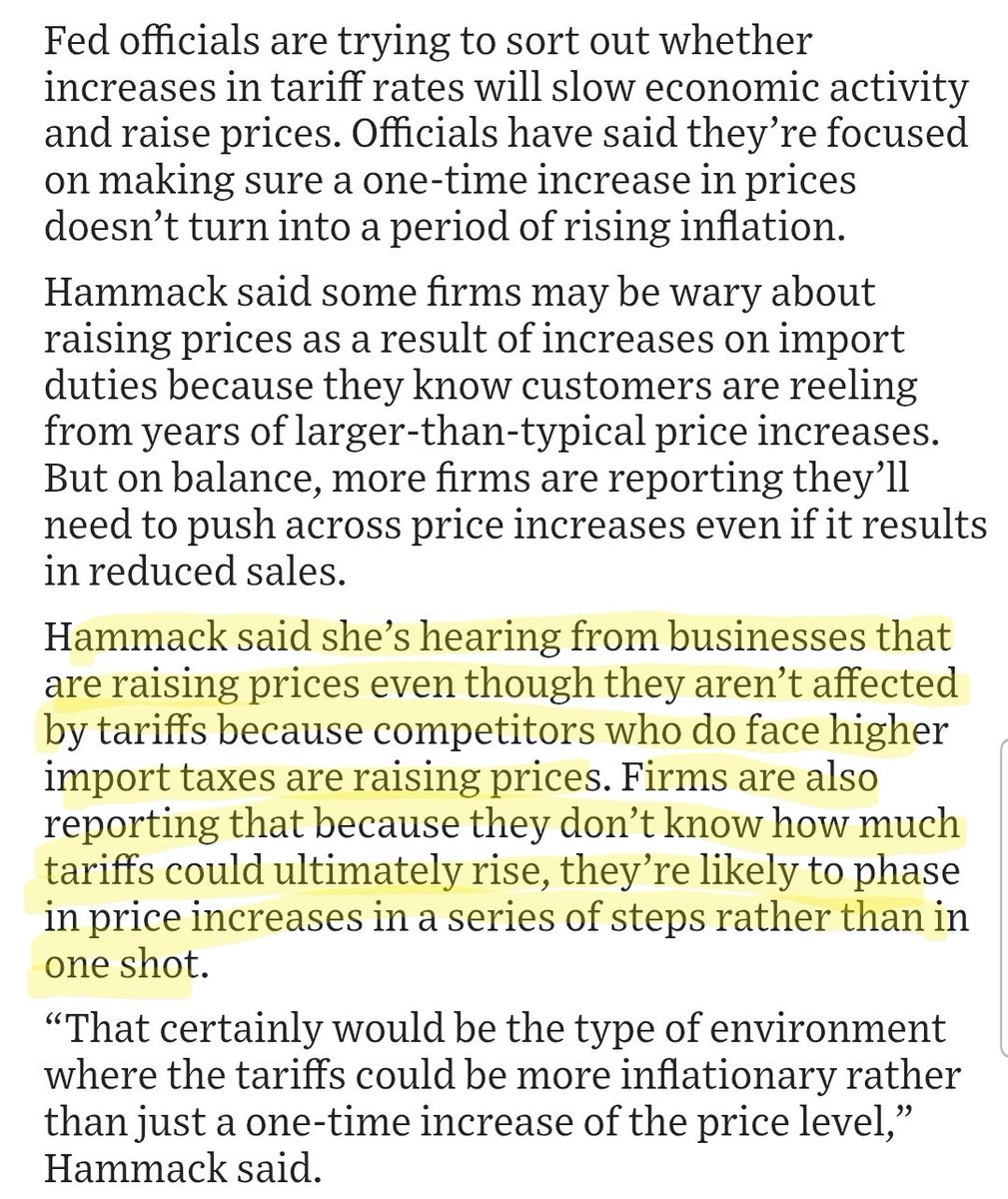 Cleveland Fed President Hammack is "hearing from businesses that are raising prices even though they aren’t affected by tariffs because competitors who do face higher import taxes are raising prices." 😲 wsj.com/livecoverage/s…