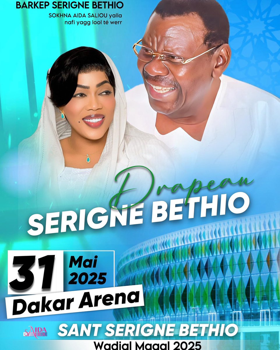 SokhnaAida_Off's tweet photo. SOKHNA AIDA SALIOU wo na gnep Dakar Arena le 31 mai 2025 !
#senegal #magal #magalgui #sokhnaaidasaliouofficiel https://t.co/yXsznhLnUR