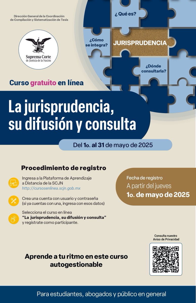 SCJN's tweet photo. 🙋 ¿Ya te registraste en el curso en línea La jurisprudencia, su difusión y consulta?

📲 Ingresa en https://t.co/wSNzb31gv3

✅ Aprende a tu ritmo en este curso totalmente en línea y autogestivo. https://t.co/ZK3MyiC43a