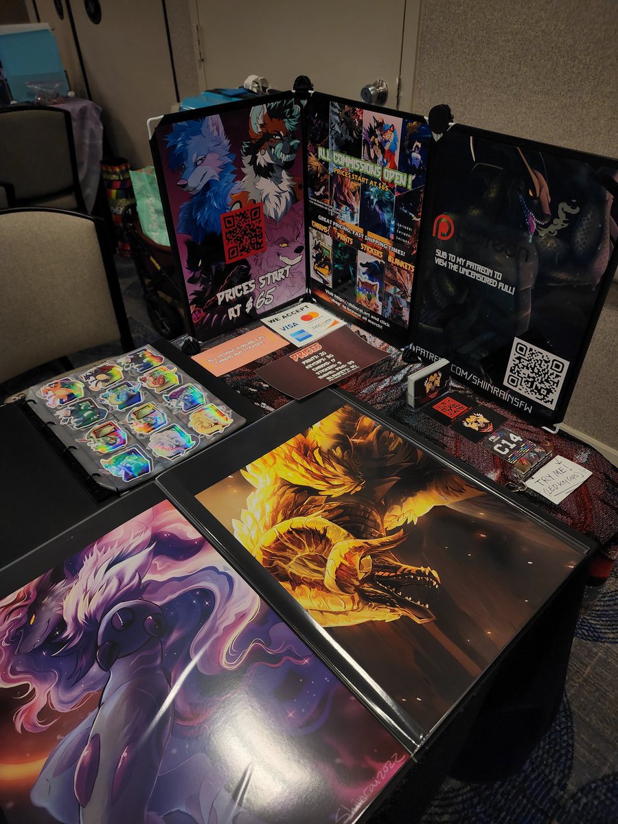 Extremely minimal setup but I'm table C14 in the FWA artist alley! Today and Sunday ✨
#fwa2025 #furryweekend #furryweekendatlanta #fwa