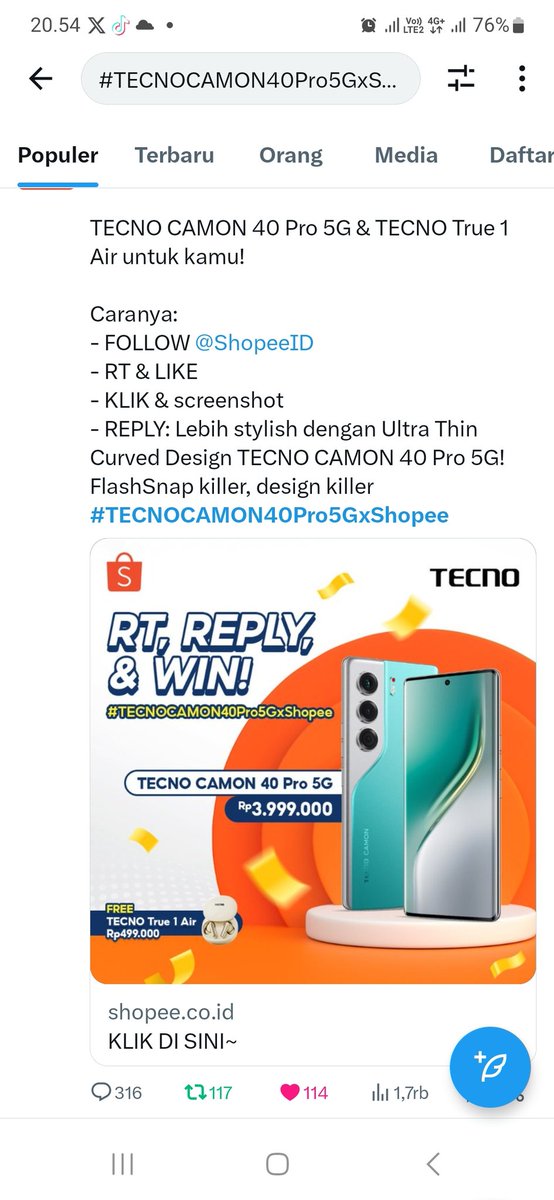 theresya333's tweet photo. @ShopeeID Lebih stylish dengan Ultra Thin Curved Design TECNO CAMON 40 Pro 5G! FlashSnap killer, design killer #TECNOCAMON40Pro5GxShopee https://t.co/juZoWN7W30
