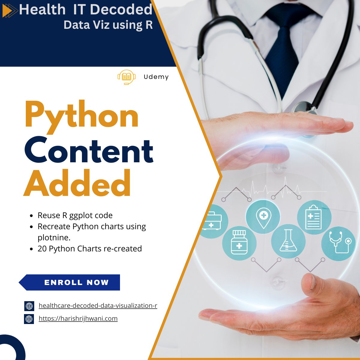 harish_rijhwani's tweet image. New content to my recently launched course: "Healthcare IT Decoded – Data Visualization using R"!
Reuse your ggplot2-based R code in Python
Enroll using the discounted link valid till 05/15/2025 6:00 PM IST
udemy.com/course/healthc…
#datavisualization #Python #ggplot #plotnine