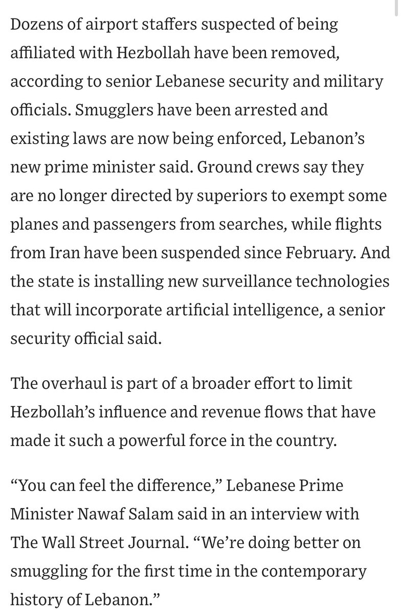 Gregory Brew (@gbrew24) on Twitter photo Iran has lost Assad--and with it, the land route to Lebanon and its ally Hezbollah.
<a href="/WSJ/">The Wall Street Journal</a> reports that new efforts at Beirut's airport are cutting the air route as well.
With these routes blocked, Iran's ability to manage a post-2006 style resupply is significantly impaired. Iran has lost Assad--and with it, the land route to Lebanon and its ally Hezbollah.
<a href="/WSJ/">The Wall Street Journal</a> reports that new efforts at Beirut's airport are cutting the air route as well.
With these routes blocked, Iran's ability to manage a post-2006 style resupply is significantly impaired.