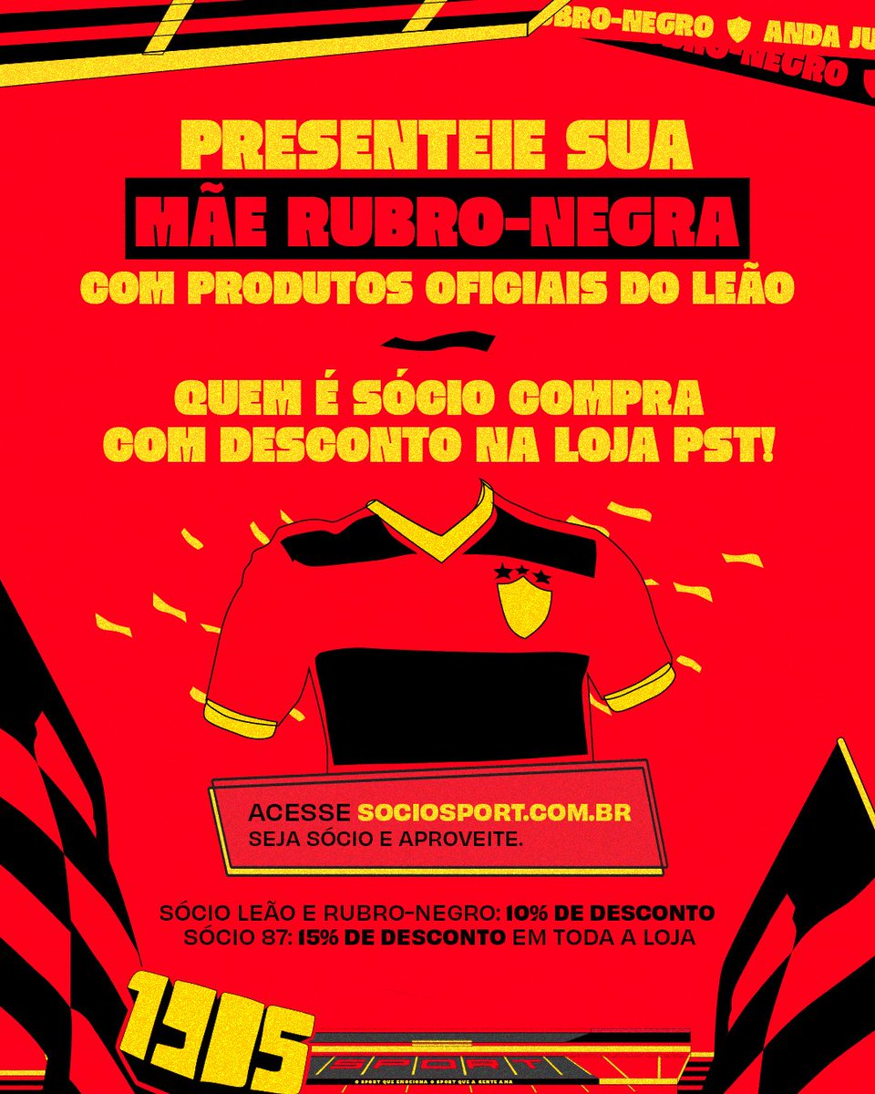 Ainda sem presente para o Dia das Mães? Na <a href="/LojaPST/">Loja PST</a> você encontra o presente perfeito para sua mãe rubro-negra! 🦁❤️🖤

Sócio Leão: 10% de desconto
Sócio Rubro-Negro: 10% de desconto
Sócio 87: 15% de desconto

Acesse sociosport.com.br, escolha seu plano e aproveite!