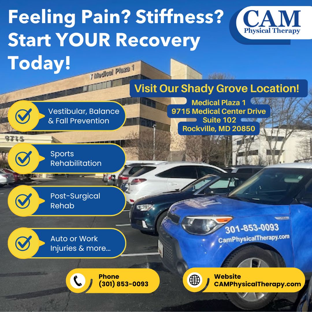 CAM_PT's tweet photo. 🎉 Now Accepting New Patients at Our Shady Grove Location! 🏥
 📍 Visit Us at:
Medical Plaza 1
9715 Medical Center Drive, Suite 102
Rockville, MD 20850
Call us today to schedule your appointment or request online!
Let CAM Physical Therapy help you get back to doing what you love. https://t.co/1ma6Itl9EB