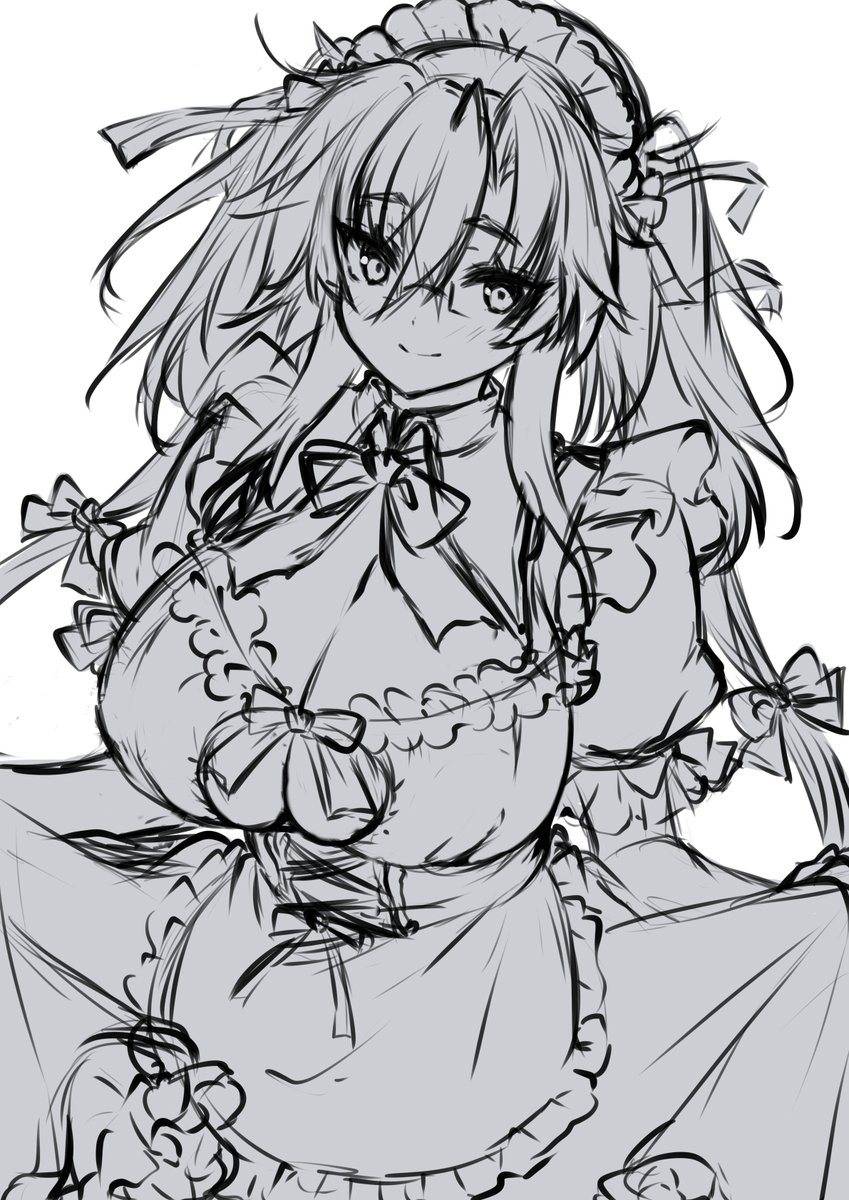 メイド武蔵しゃんのラフ可愛く描けた(*^_^*)