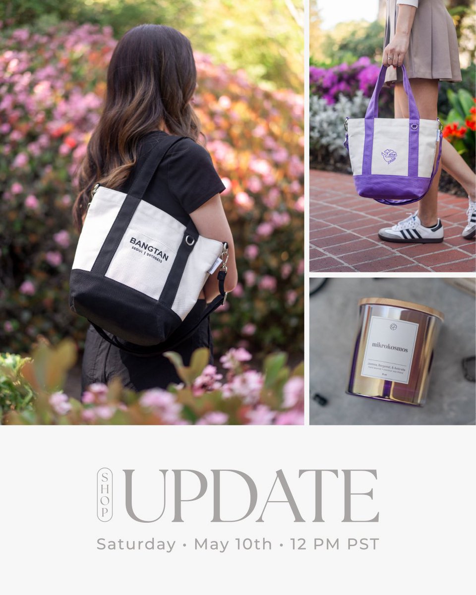 Our website will be updated today, May 10th at 12pm PST! 

This update will include both canvas mini totes &amp; our newest candle, Mikrokosmos. Due to the ongoing tariff situation, this may be our only batch for now, so be sure to get one before they’re gone!

Happy Shopping! 💜