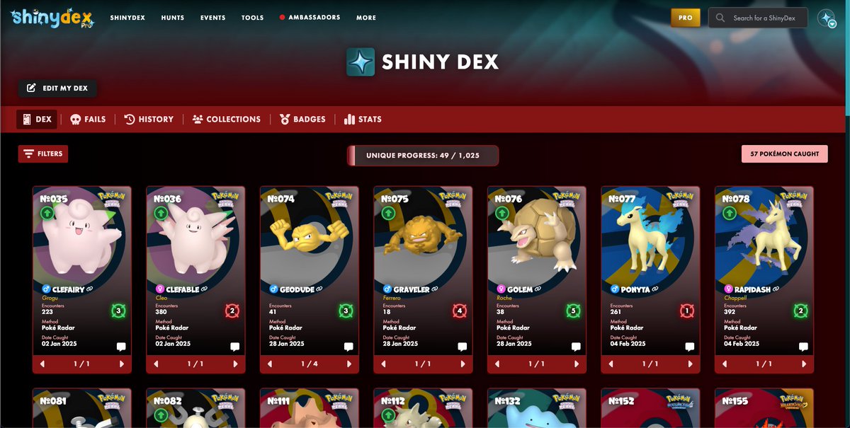 🚨 Huge ShinyDex update just dropped!

✨ New Nav
📣 Home page banners
📚 Dex Hub
🎉 Events Calendar
🆓 Free users: 5 hunts now!
🖼️ Pro users: upload banners + profile pics
⚡ Faster load times + filters!

Full changes: discord.gg/6JhHrTpWTB

#pokemon #shinyhunting #shinydex