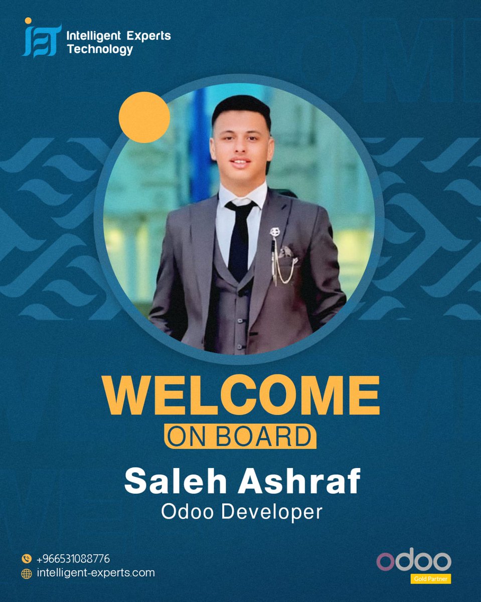 IETexperts's tweet image. Welcome on board! 🌟
We&apos;re glad to have a new talent joining our IET family:
Saleh Ashraf – Odoo Developer

Excited for the innovation and success we&apos;ll achieve together! 🤝🏻
Wishing you a great start and a rewarding journey with us 🔝

#IET
#Odoo_Gold_Partner
#Odoo_Developer