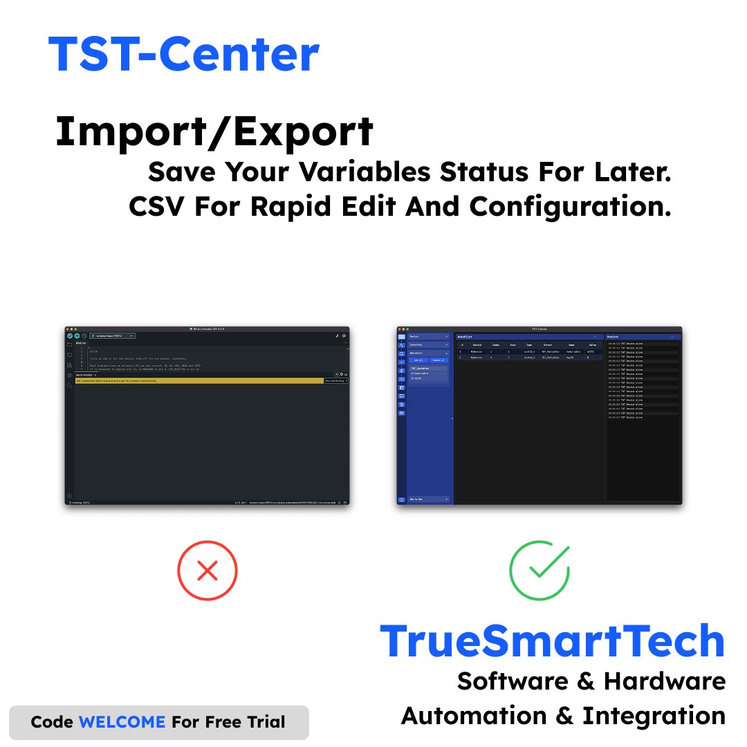 TrueSmartTech's tweet image. Connect your MCU via Serial, BLE, or WebSocket and go from firmware upload to live debugging, real-time analytics, and automation—in one intuitive app. Experience the future of embedded workflows today! Check out the website, link in bio! #esp32 #Arduino #Makers #Engineers