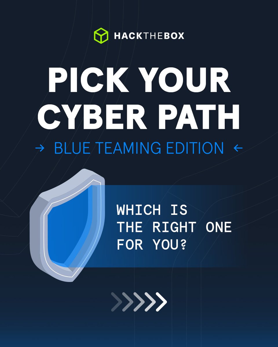 Not all defenders carry the same shield 🛡️ 
Some hunt threats. Some decode logs. Others keep the business in check! Whatever you're passionate about, you will find your spot in the #blue team realm. 

Ready to take the first step into #defensive security? Check out the #HTB CDSA
