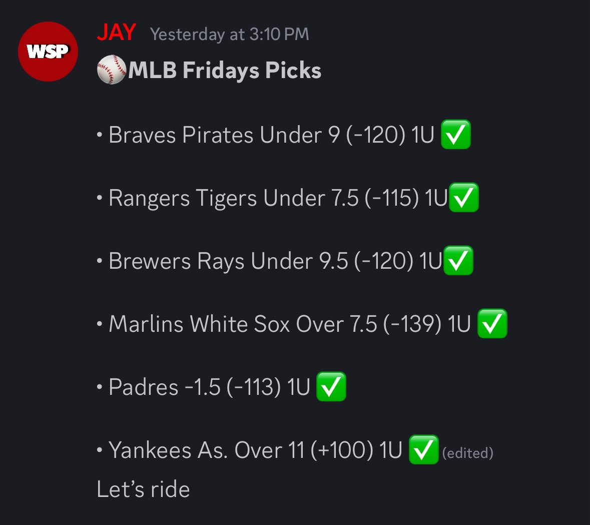 Jay_DCS's tweet photo. WE HIT THE SWEEP YESTERDAY IN VIP 🔥🔥🧹🧹

@WizardSportsHub is now 10-1 in the last 2 days &amp; up  +6.91 units 

🔮 Claim your 7 Day Free Trial of WSP VIP now! 

https://t.co/Lxskjm6J9g https://t.co/vvrEm7ZVO6