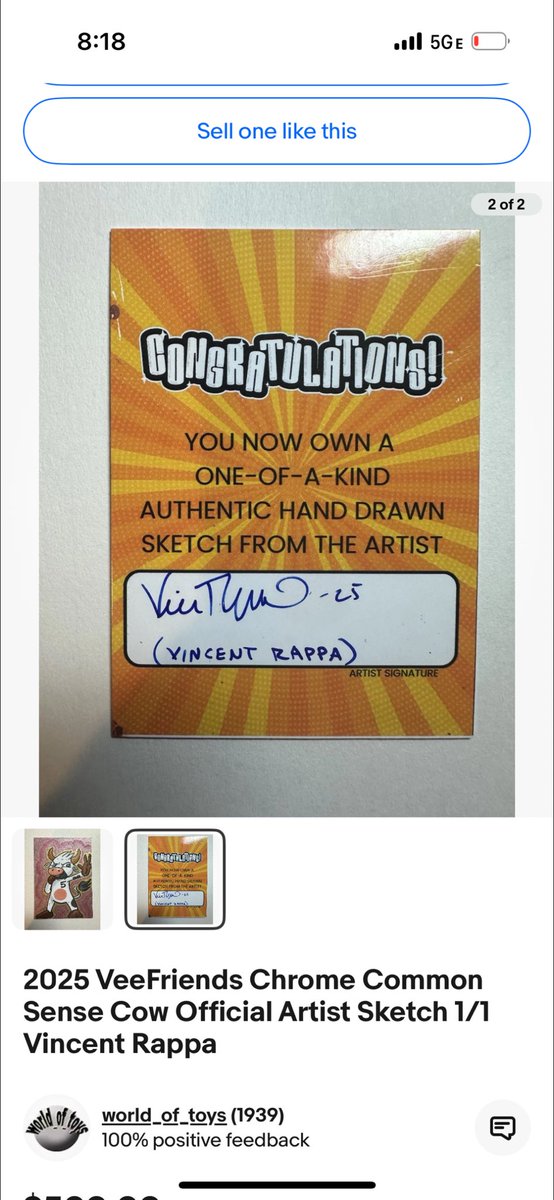 🚨WARNING: FAKE VEEFRIENDS CHROME CARDS

This counterfeit VeeFriends x Topps Chrome Sketch Card just sold for $500 on eBay.

Collectors—stay sharp. fake signs: 

1. No official VeeFriends branding
2. Artwork uses the official “ERUPT” pose 
3. Card back doesn’t match any real