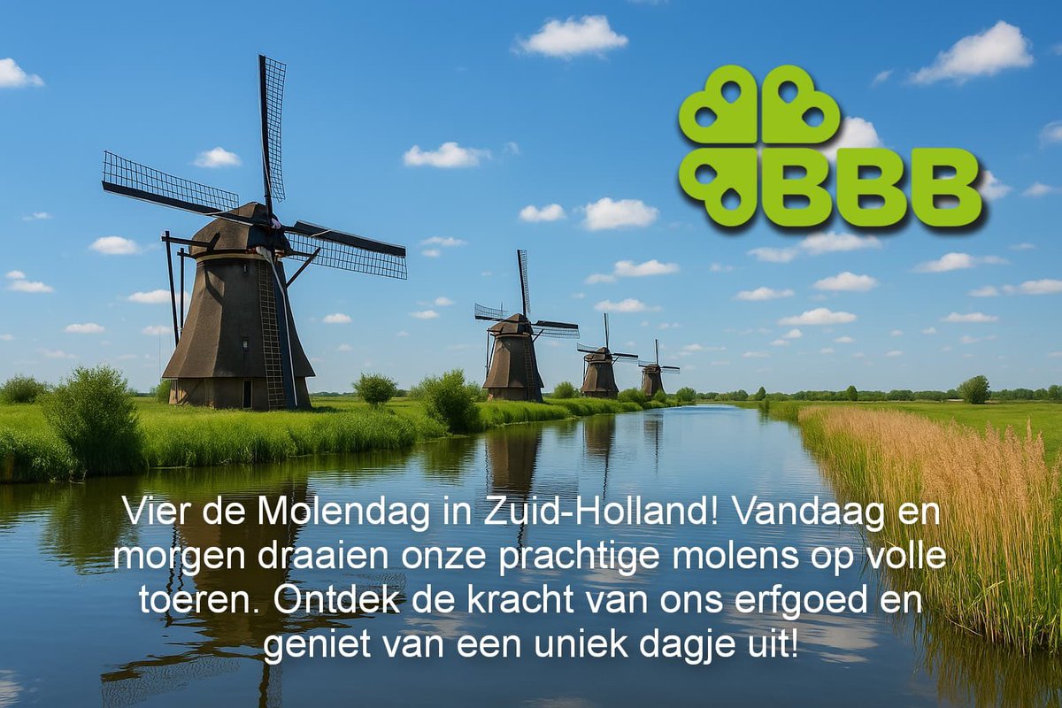 Het zijn dit weekend de nationale molendagen. molens.nl 

✅Vier de Molendag in <a href="/zuid_holland/">Provincie Zuid-Holland</a> Vandaag en morgen draaien onze prachtige molens op volle toeren. Ontdek de kracht van ons erfgoed en geniet van een uniek dagje uit. #Molendag #BBBZuidHolland