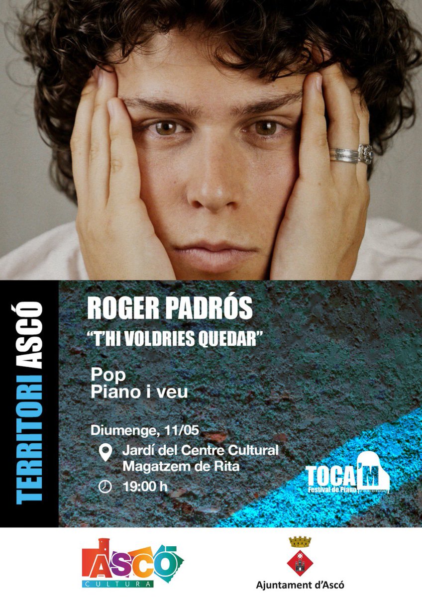 🎹 Ascó es vesteix de música aquest diumenge amb el festival de piano TOCA'M!
Al llarg del dia, el piano serà el gran protagonista amb activitats per a tots els públics.
📅 Diumenge, 11 de maig
📍 Jardí del Centre Cultural – Magatzem de Rita