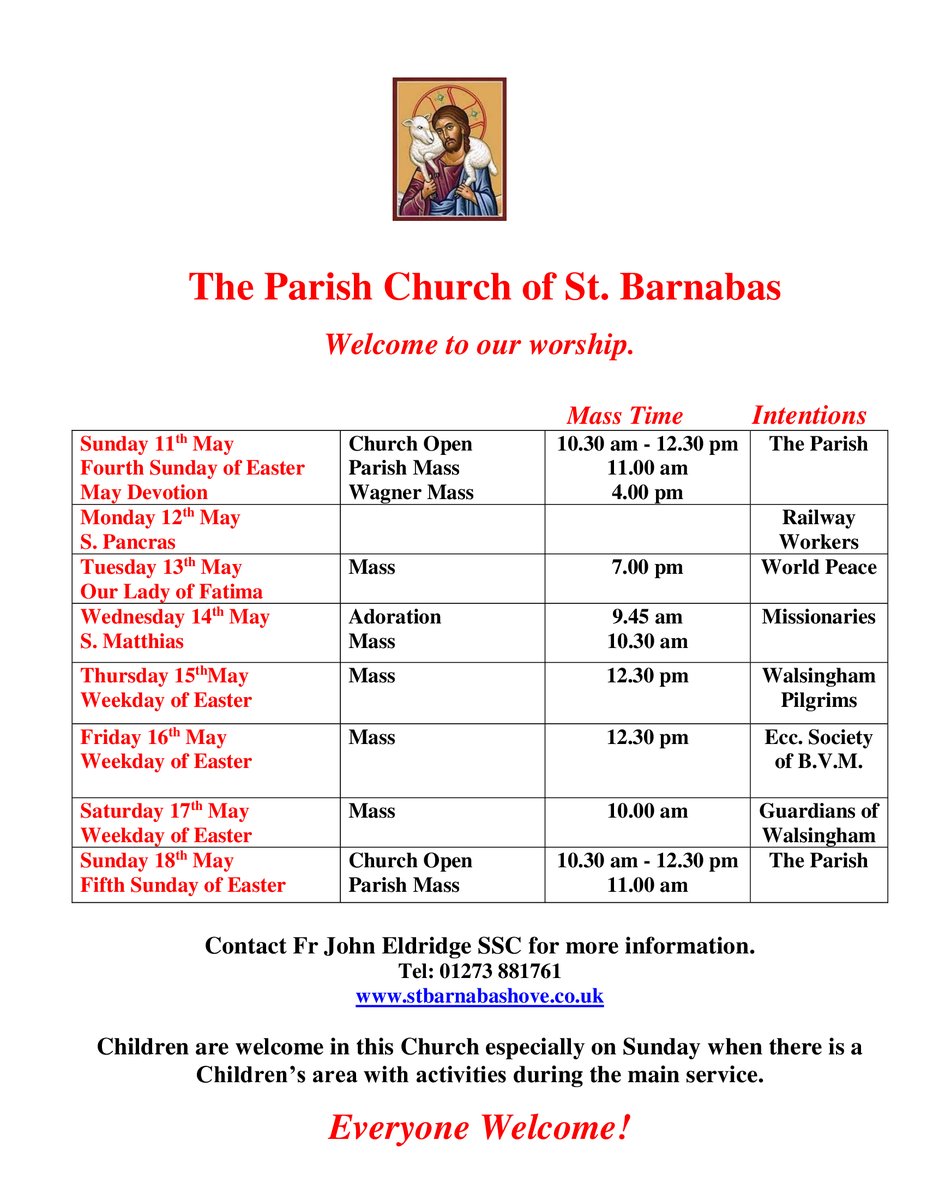 Here are the times for the church to be open for private prayer and Masses for the upcoming week.
#ChichesterDio #churchofengland #stbarnabas #hove #Sussex #ChiCathedral