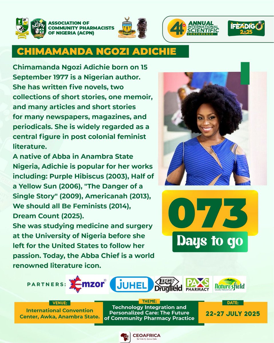 0️⃣7️⃣3️⃣ days to ACPN International Scientific Conference, IFEADIGO 2025.

Register now👇🏽
acpnnigeria.org/conference

Generate your personalized DP for Ifèadigó 2025.
getdp.co/ACPNAISC2025 

🗓️Tues. 22nd -Sun. 27th July, 2025. 

📍Location: ICC, Awka., Anambra State.