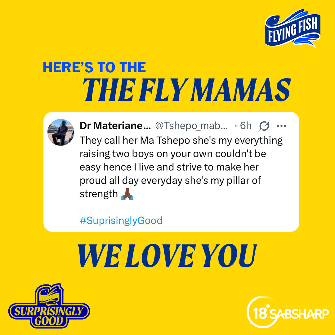 FlyingFishSA's tweet photo. This weekend is all about the #FlyMamas 💚
We got some sweet words from the Fly Fam! Clearly they’re ready, but are you?
Be a good kid and QT a message to your #FlyMama using #SurprisinglyGood. We’re giving away refreshment until 5PM🍻. https://t.co/u9NiavJ7VL
