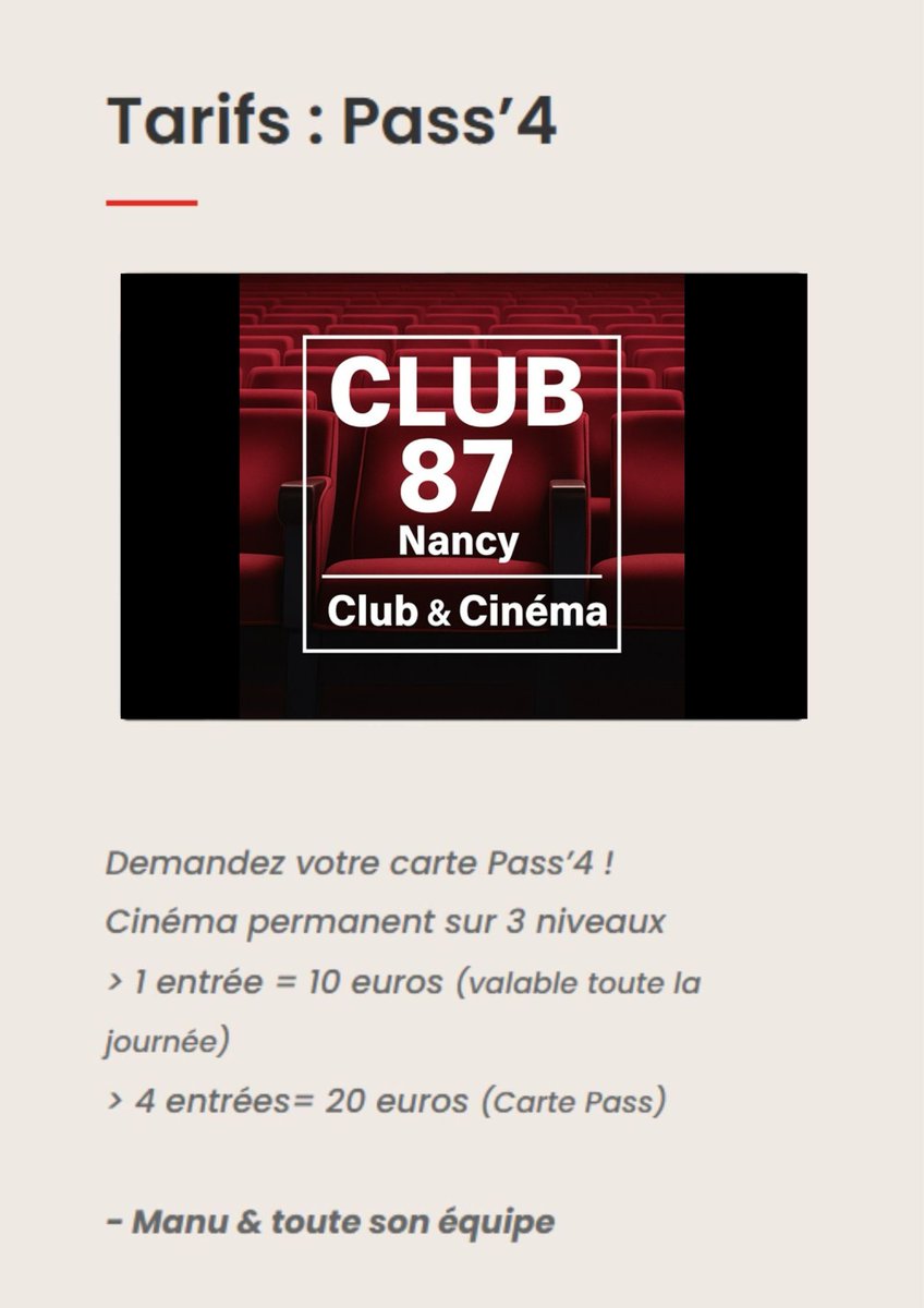 XShopNancy's tweet photo. 🎬 CLUB 87 Nancy – Cinéma
📍 85 rue Jeanne d'Arc, 54000 Nancy
🕙 Ouvert 7j/7 de 10h à 20h
💳 Demandez votre carte Pass’4 !
Cinéma permanent sur 3 niveaux.
Venez vivre le cinéma autrement ! 🍿
#Nancy #Cinéma #Club87 #SortieNancy https://t.co/D2CUjuyEu6