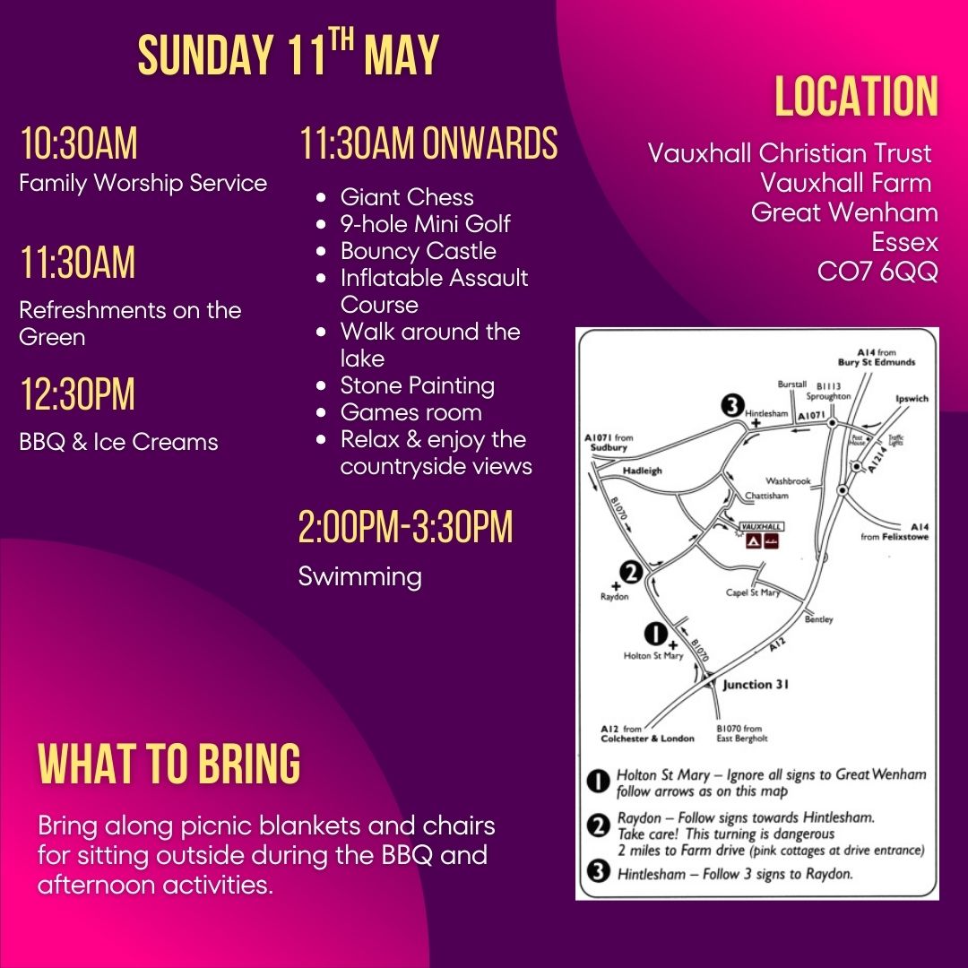 HadleighBaptist's tweet photo. ❌ Tomorrow, HBC will be closed... because we'll all be at Vauxhall Farm instead! 🎉😃

📍 Location: Vauxhall Farm, Great Wenham, Colchester, CO7 6FJ https://t.co/I1fKKGoGwx