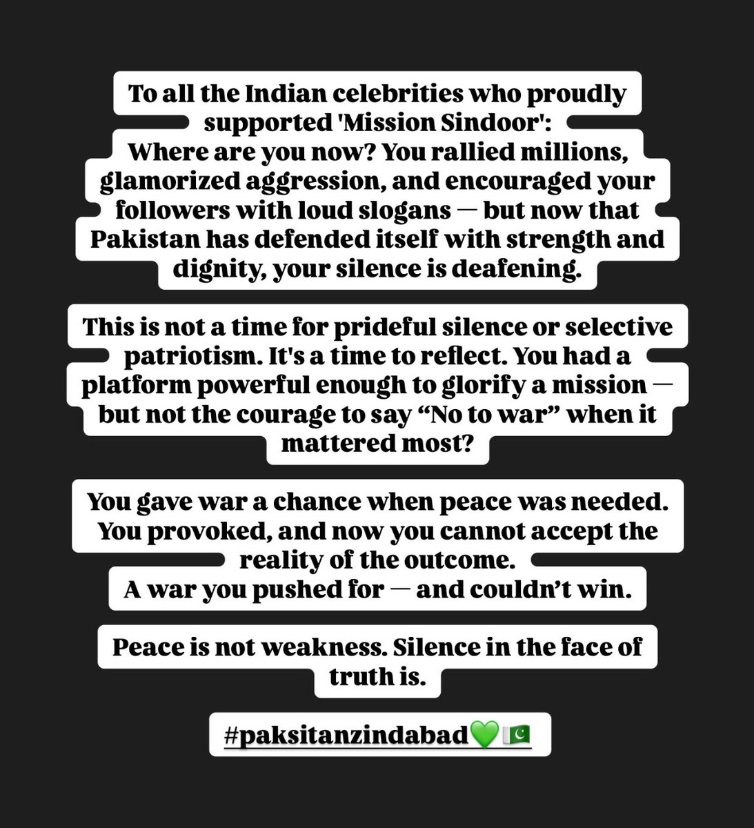 May peace prevail that’s all I want to say ! #PakistanZindabad