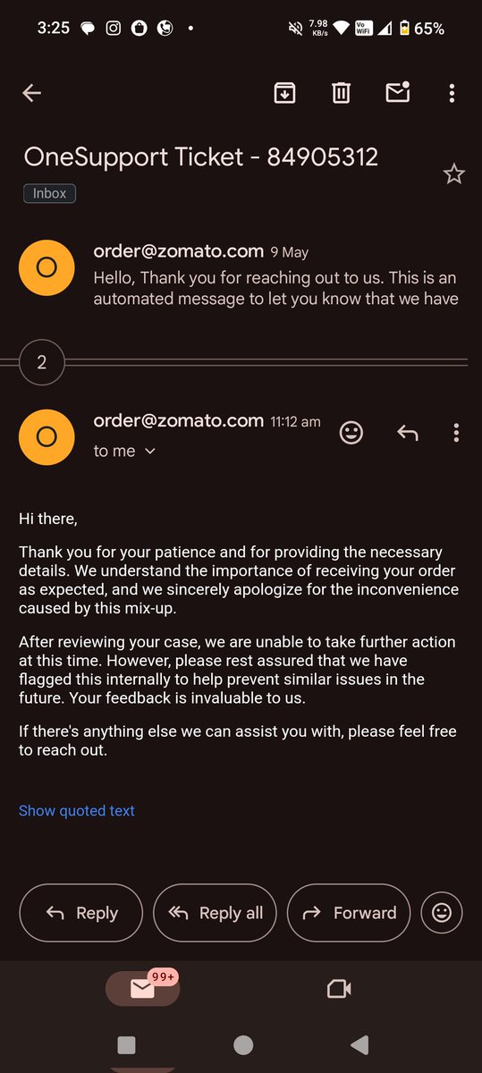 RohanYadavBihar's tweet photo. @zomatocare  @deepigoyal  bekar service hai fried rice order kiya normal rice aya email per action ke naam per ye aya mujhe mera refund chahiye https://t.co/nBDdr6dJma