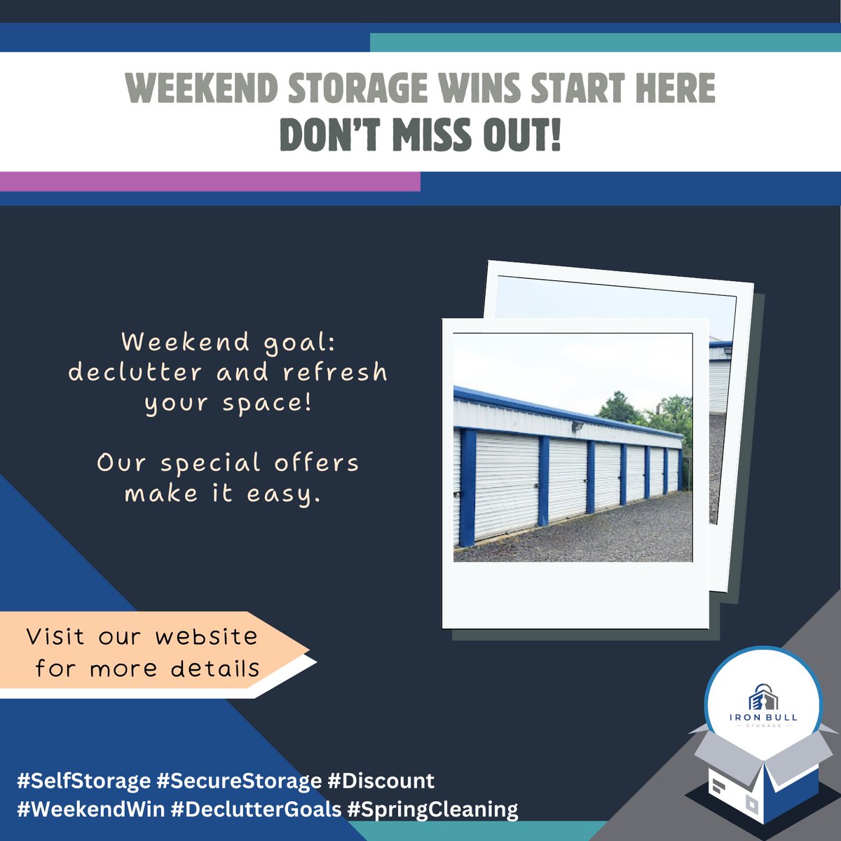 IronBullStorage's tweet photo. Weekend goal: declutter and refresh your space! 🏠 Our special offers make it easy. 📦 #SelfStorage #SecureStorage #Discount #WeekendWin #DeclutterGoals #SpringCleaning https://t.co/Rx1Ftzd8dg
