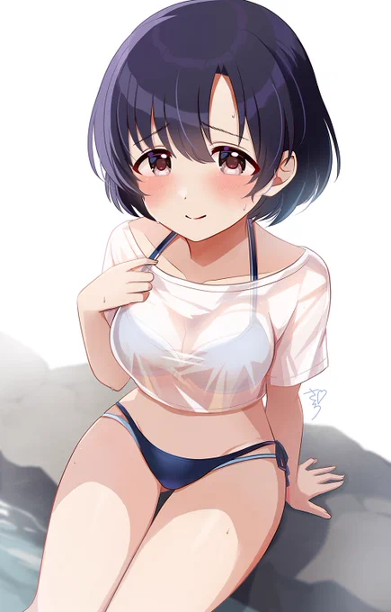 skeb納品しました! 「初星温泉」水着の白菊ほたるちゃんです (Tシャツなし差分も描きました!) ご依頼いただきありがとうございました