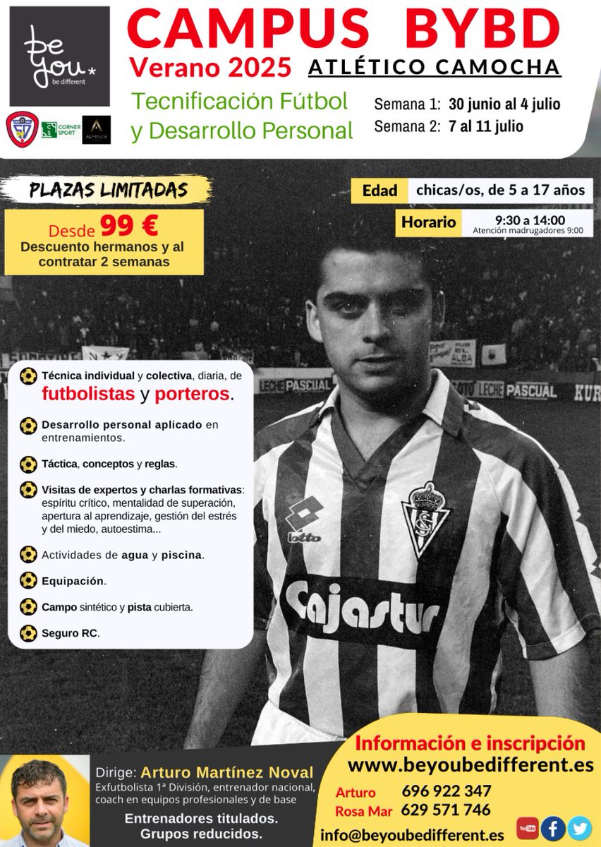 Be You Be Different (@beyoubedif) on Twitter photo Apúntate al #CampusBYBD de #verano, de #futbol con #desarrollopersonal, que hacemos en #Gijón con <a href="/SDA_Camocha/">SD Atlético Camocha</a>
Trabajamos técnica, táctica, físico, mentalidad y equilibrio emocional, con <a href="/arturo_mister/">Arturo Mister</a>
+Info: beyoubedifferent.es/portfolio/camp…
Inscripción: docs.google.com/forms/d/e/1FAI…
#Campus Apúntate al #CampusBYBD de #verano, de #futbol con #desarrollopersonal, que hacemos en #Gijón con <a href="/SDA_Camocha/">SD Atlético Camocha</a>
Trabajamos técnica, táctica, físico, mentalidad y equilibrio emocional, con <a href="/arturo_mister/">Arturo Mister</a>
+Info: beyoubedifferent.es/portfolio/camp…
Inscripción: docs.google.com/forms/d/e/1FAI…
#Campus