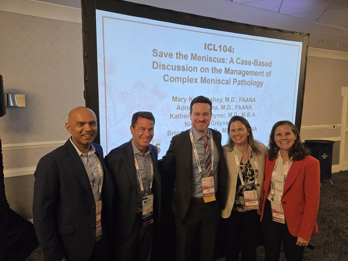 marykmulcaheymd's tweet photo. Discussing the management of complex meniscal pathology at #AANA25! Thanks to all the faculty for the excellent talks and to those who attended for the great questions! 

#orthotwitter #sportssurgeon #savethemeniscus @AANAORG @LoyolaOrthoRes https://t.co/jvgScQm52Z