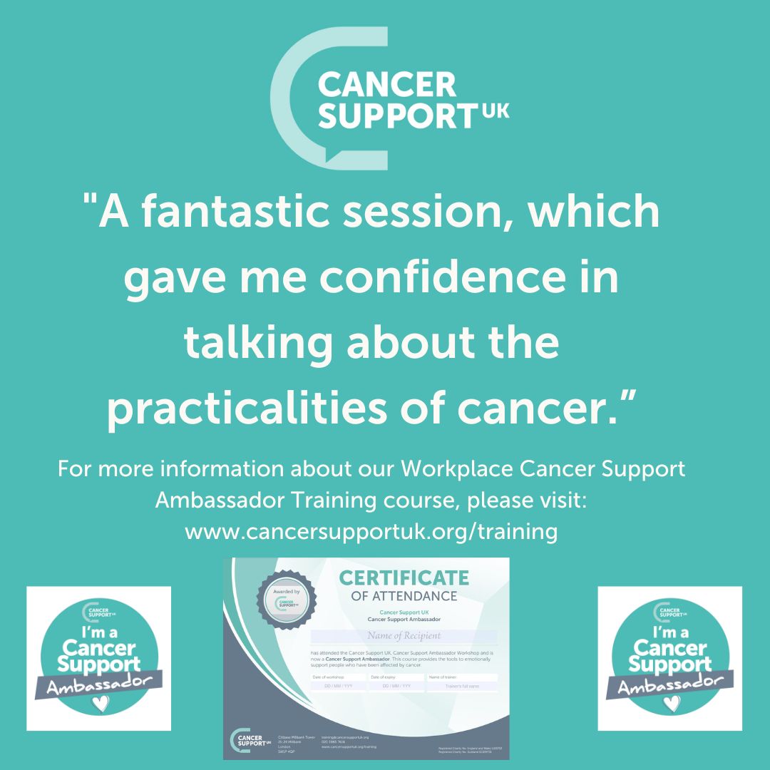 We believe that cancer patients should not suffer needlessly. We've used our expertise to create the Workplace Cancer Support Ambassador training course, which gives organisations the knowledge &amp; confidence to support colleagues with cancer. Book now: bit.ly/3RSXNXJ