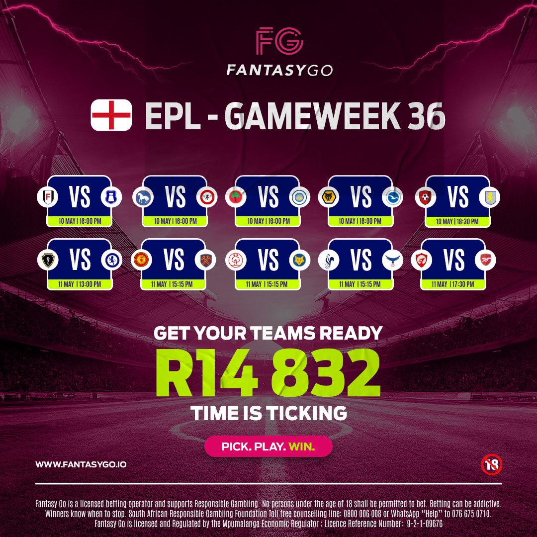 FantasyGo_sa's tweet photo. The pool is climbing!🔥

Only 4 hours until the #PL Gameweek 36 contest closes!

Get your teams in by 15:55 to be in the running!💰

Enter at https://t.co/c2BrIgha75

Our Power 7 pool is also standing at over R43 000!7️⃣

Don’t miss your chance to grab the R5 million!

#winbig https://t.co/iHHxZWPUiw