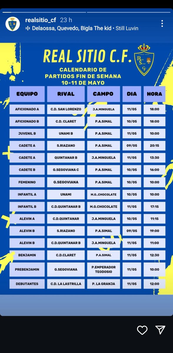 Aquí os dejamos los horarios y fechas para nuestros partidos de este fin de semana. 💙💛
#RealSitioCF
#UnailusionmuyReal