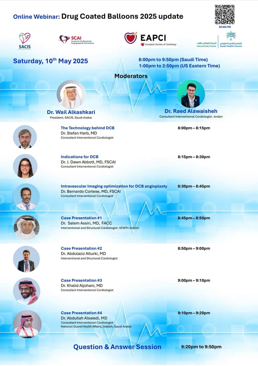 You are cordially invited to an engaging virtual webinar (Drug Coated Balloon Update) hosted by SCAI/SACIS/EAPCI/NHC.  with a very useful agenda that will contribute to a better understanding of DCB technology and its operation.  Along with how to enhance it through imaging, the