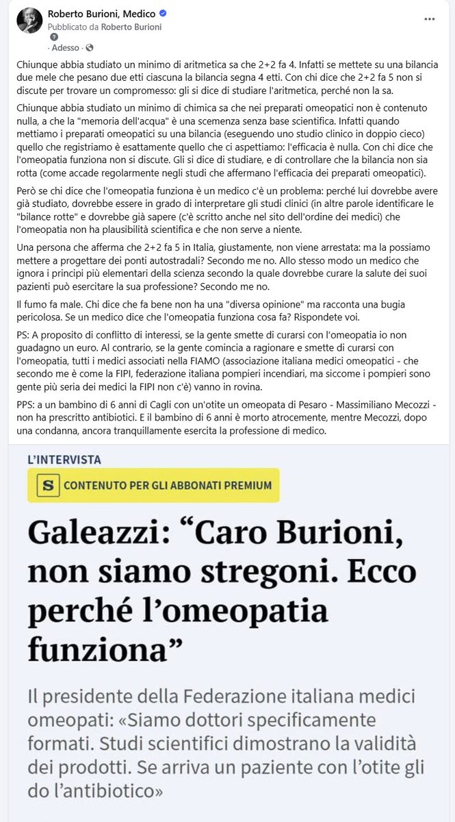 Chi afferma che 2+2 fa 5 non conosce l'aritmetica. Possiamo lasciargli progettare i ponti autostradali? Secondo me no. 
Chi afferma che l'omeopatia funziona non conosce le basi elementari della chimica e della scienza. Possiamo lasciargli curare le persone? 
Secondo me no.