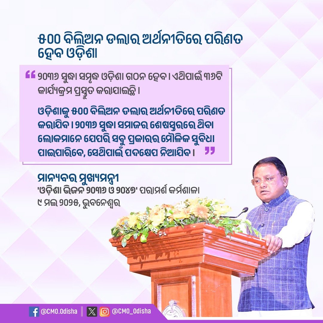 CMO Odisha (@cmo_odisha) on Twitter photo рнирнжрнйрнм рм╕рнБрмжрнНрмзрм╛ рм╕рморнГрмжрнНрмз рмУрмбрм╝рм┐рм╢рм╛ рмЧрмарми рм╣рнЗрммред рмПрмерм┐рмкрм╛рмЗрмБ рнйрнмрмЯрм┐ рмХрм╛рм░рнНрмпрнНрнЯрмХрнНрм░рмо рмкрнНрм░рм╕рнНрмдрнБрмд рмХрм░рм╛рмпрм╛рмЗрмЫрм┐ред рмУрмбрм╝рм┐рм╢рм╛рмХрнБ рнлрнжрнж рммрм┐рм▓рм┐рмЕрми рмбрм▓рм╛рм░ рмЕрм░рнНрмермирнАрмдрм┐рм░рнЗ рмкрм░рм┐рмгрмд рмХрм░рм╛рмпрм┐рммред рнирнжрнйрнм рм╕рнБрмжрнНрмзрм╛ рм╕рморм╛рмЬрм░ рм╢рнЗрм╖рм╕рнНрмдрм░рм░рнЗ рмерм┐рммрм╛ рм▓рнЛрмХрморм╛рмирнЗ рмпрнЗрмкрм░рм┐ рм╕рммрнБ рмкрнНрм░рмХрм╛рм░рм░ рморнМрм│рм┐рмХ рм╕рнБрммрм┐рмзрм╛ рмкрм╛рмЗрмкрм╛рм░рм┐рммрнЗ, рм╕рнЗрмерм┐рмкрм╛рмЗрмБ рмкрмжрмХрнНрм╖рнЗрмк рмирм┐рмЖрмпрм┐рммред":- рморм╛рмирнНрнЯрммрм░ рморнБрмЦрнНрнЯрмормирнНрмдрнНрм░рнА рм╢рнНрм░рнА <a href="/MohanMOdisha/">Mohan Charan Majhi</a> рнирнжрнйрнм рм╕рнБрмжрнНрмзрм╛ рм╕рморнГрмжрнНрмз рмУрмбрм╝рм┐рм╢рм╛ рмЧрмарми рм╣рнЗрммред рмПрмерм┐рмкрм╛рмЗрмБ рнйрнмрмЯрм┐ рмХрм╛рм░рнНрмпрнНрнЯрмХрнНрм░рмо рмкрнНрм░рм╕рнНрмдрнБрмд рмХрм░рм╛рмпрм╛рмЗрмЫрм┐ред рмУрмбрм╝рм┐рм╢рм╛рмХрнБ рнлрнжрнж рммрм┐рм▓рм┐рмЕрми рмбрм▓рм╛рм░ рмЕрм░рнНрмермирнАрмдрм┐рм░рнЗ рмкрм░рм┐рмгрмд рмХрм░рм╛рмпрм┐рммред рнирнжрнйрнм рм╕рнБрмжрнНрмзрм╛ рм╕рморм╛рмЬрм░ рм╢рнЗрм╖рм╕рнНрмдрм░рм░рнЗ рмерм┐рммрм╛ рм▓рнЛрмХрморм╛рмирнЗ рмпрнЗрмкрм░рм┐ рм╕рммрнБ рмкрнНрм░рмХрм╛рм░рм░ рморнМрм│рм┐рмХ рм╕рнБрммрм┐рмзрм╛ рмкрм╛рмЗрмкрм╛рм░рм┐рммрнЗ, рм╕рнЗрмерм┐рмкрм╛рмЗрмБ рмкрмжрмХрнНрм╖рнЗрмк рмирм┐рмЖрмпрм┐рммред":- рморм╛рмирнНрнЯрммрм░ рморнБрмЦрнНрнЯрмормирнНрмдрнНрм░рнА рм╢рнНрм░рнА <a href="/MohanMOdisha/">Mohan Charan Majhi</a>